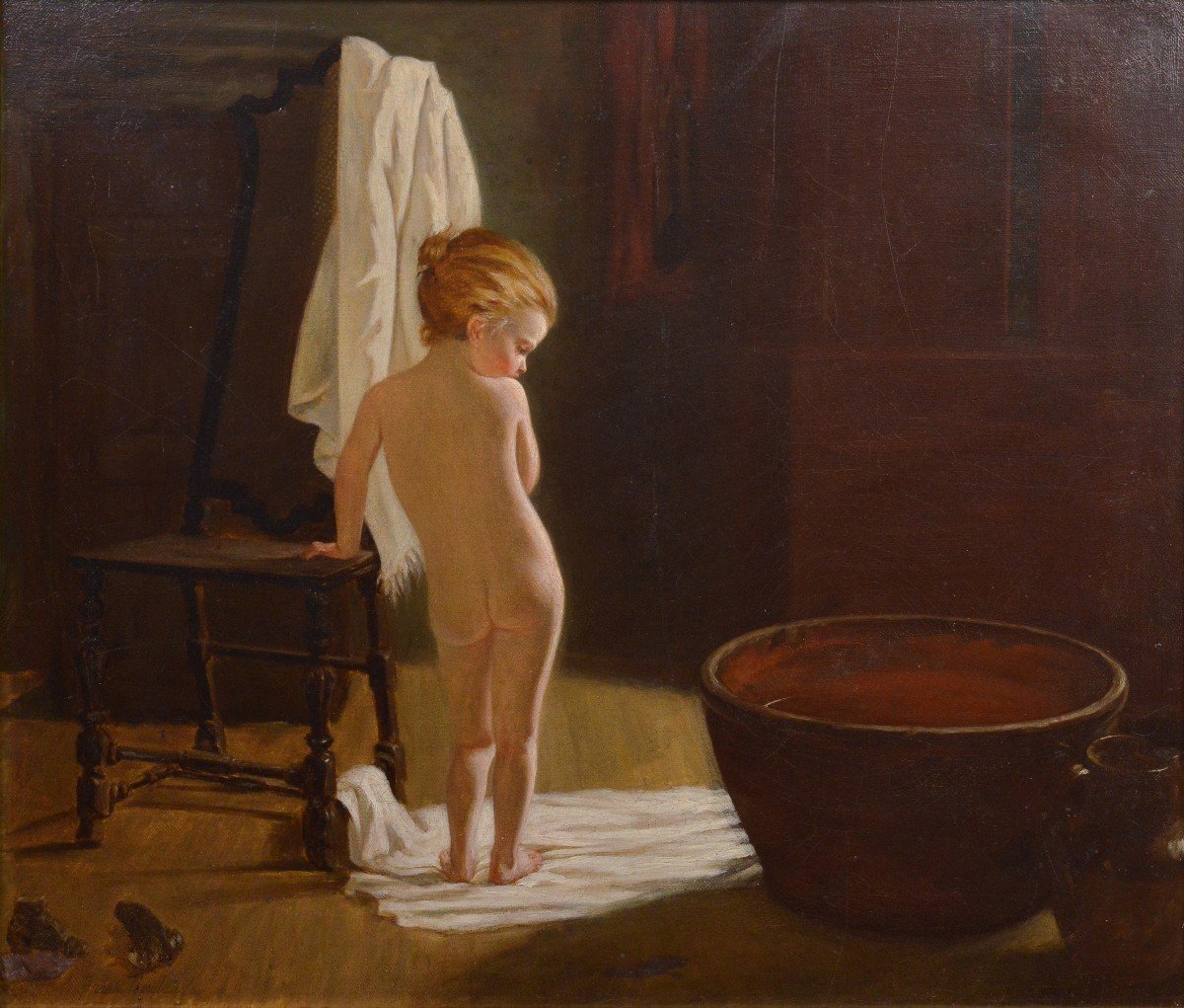 Scène De Maison De Bain Pour Enfants 1878 Peinture De Genre à L’huile Du Maître Irlandais Frank-photo-2