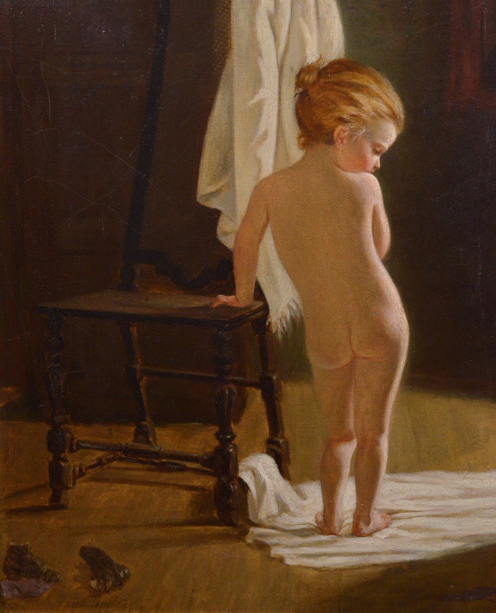 Scène De Maison De Bain Pour Enfants 1878 Peinture De Genre à L’huile Du Maître Irlandais Frank-photo-3