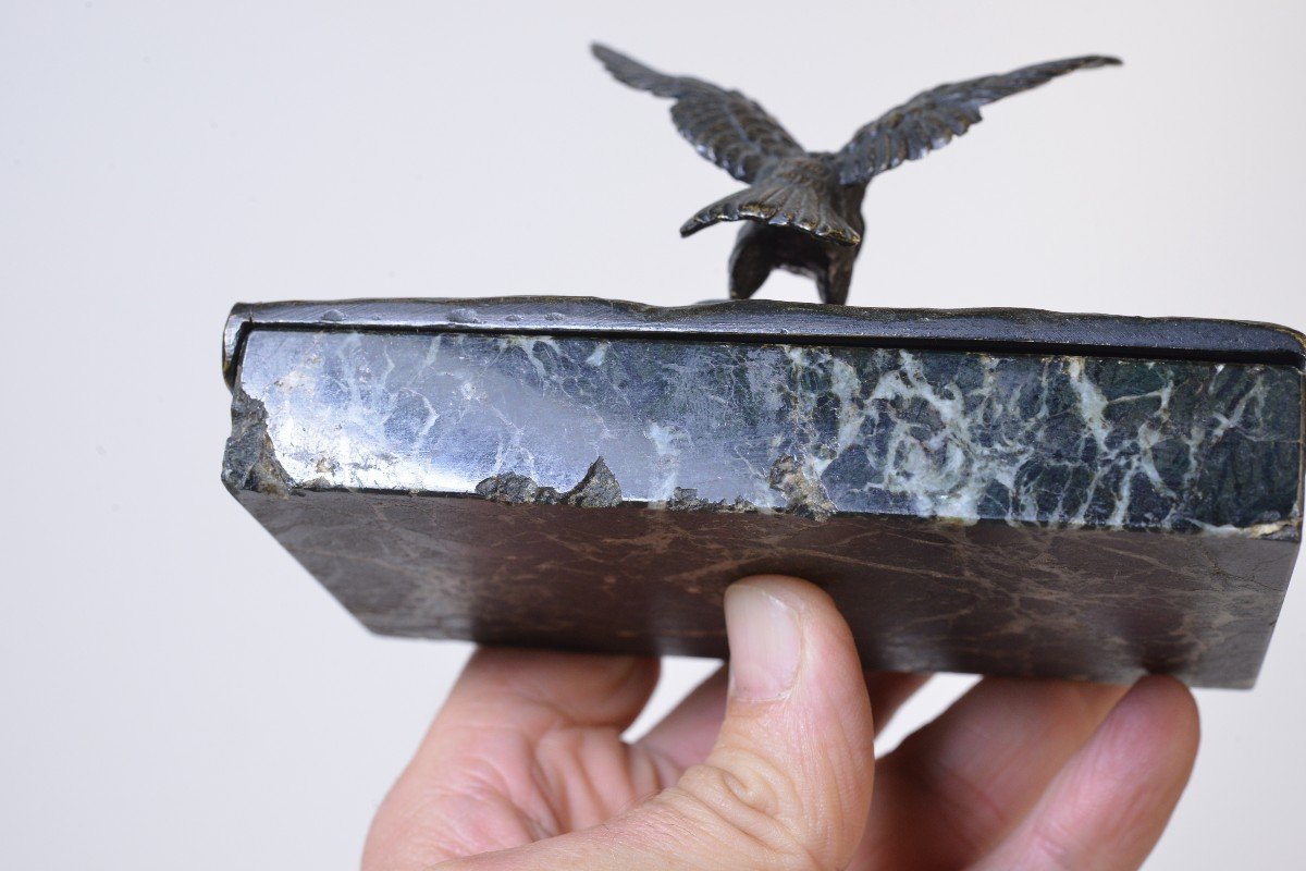 Antique Marble Paperweight With Figural Bronze Bird Of Prey 19th Century -photo-3