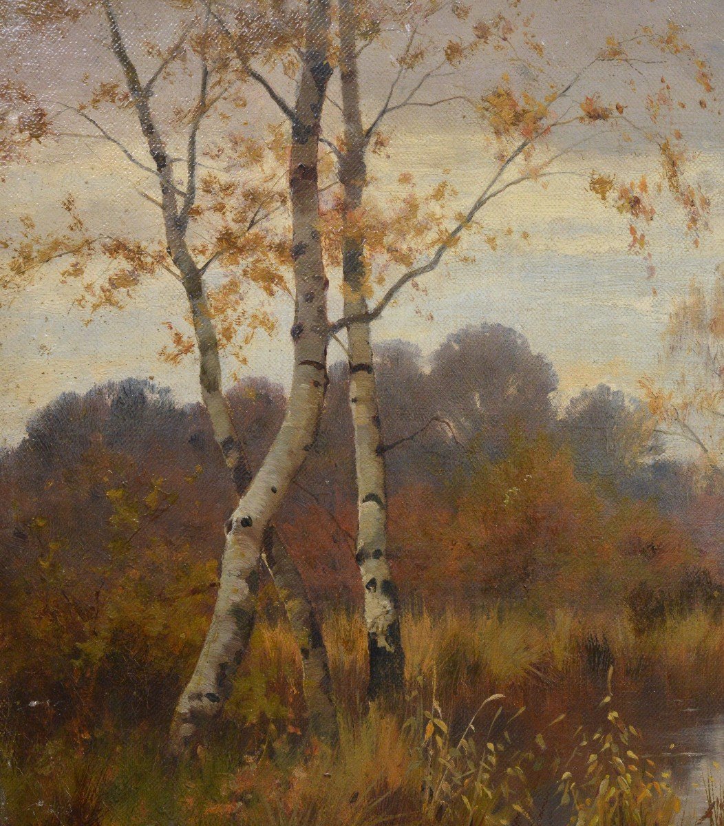 Peinture à l'Huile Du Milieu Du XIXe Siècle, Paysage Lacustre d'Automne, Par Un Peintre écossai-photo-3