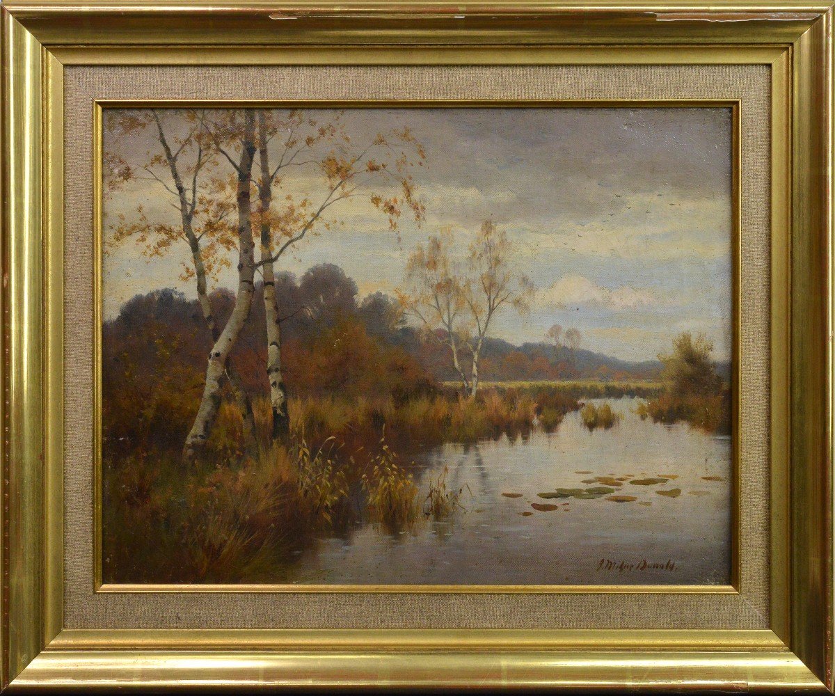 Peinture à l'Huile Du Milieu Du XIXe Siècle, Paysage Lacustre d'Automne, Par Un Peintre écossai