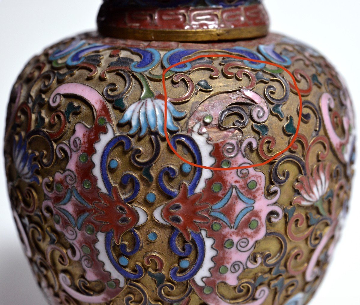 Antique Chinese Tea Caddy Cloisonne Enamels On Copper 19th Century-photo-1