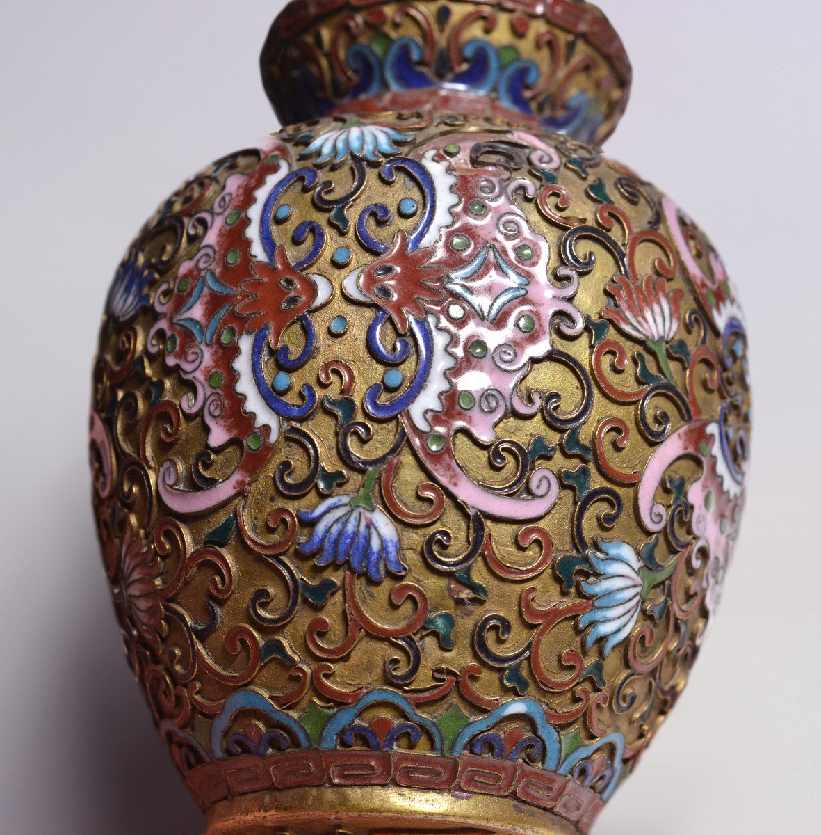 Antique Chinese Tea Caddy Cloisonne Enamels On Copper 19th Century-photo-5