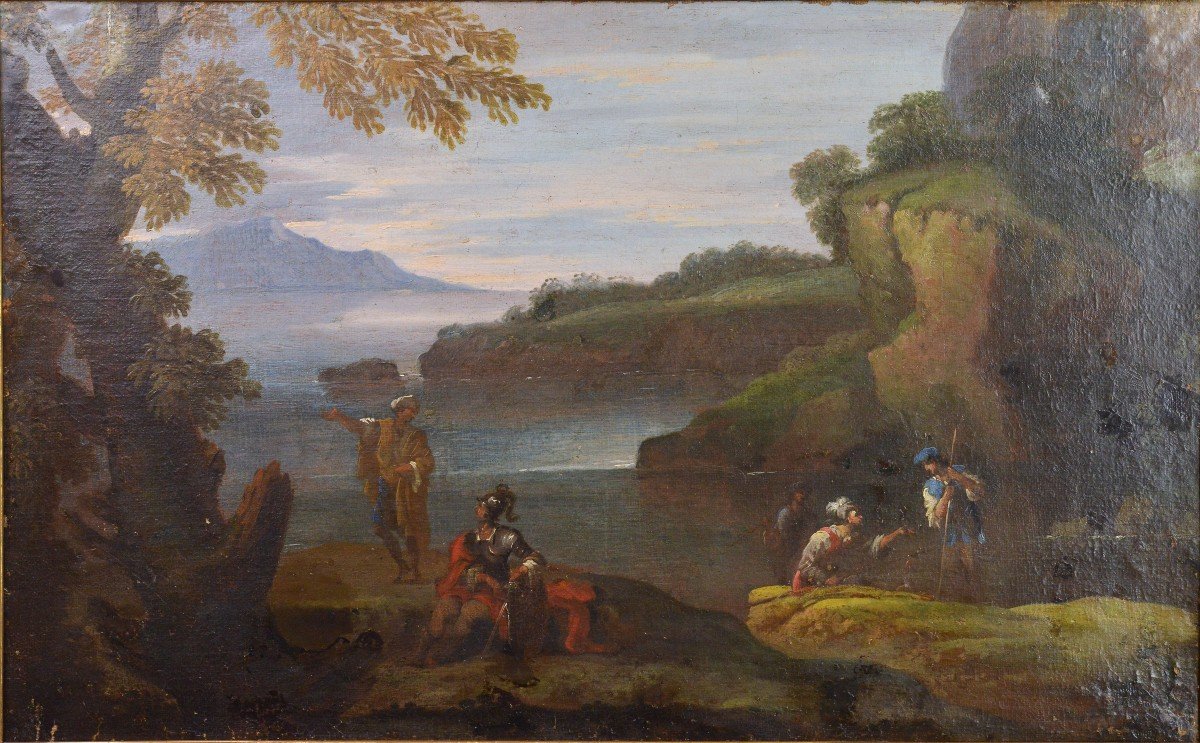 Warrior Figures Conversating In Capriccio Landscape 17-18 Century Oil Painting -photo-2