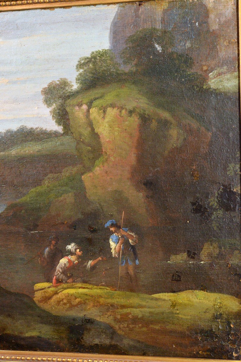 Warrior Figures Conversating In Capriccio Landscape 17-18 Century Oil Painting -photo-3