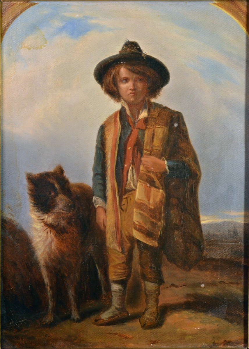 Portrait Of Shepherd Boy With Dog Late 19th Century Framed Oil Painting-photo-2