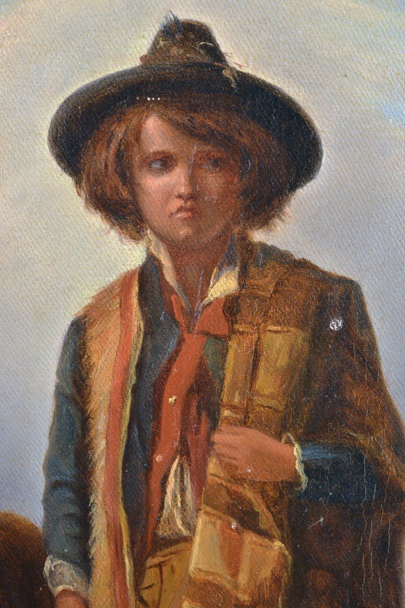 Portrait Of Shepherd Boy With Dog Late 19th Century Framed Oil Painting-photo-3