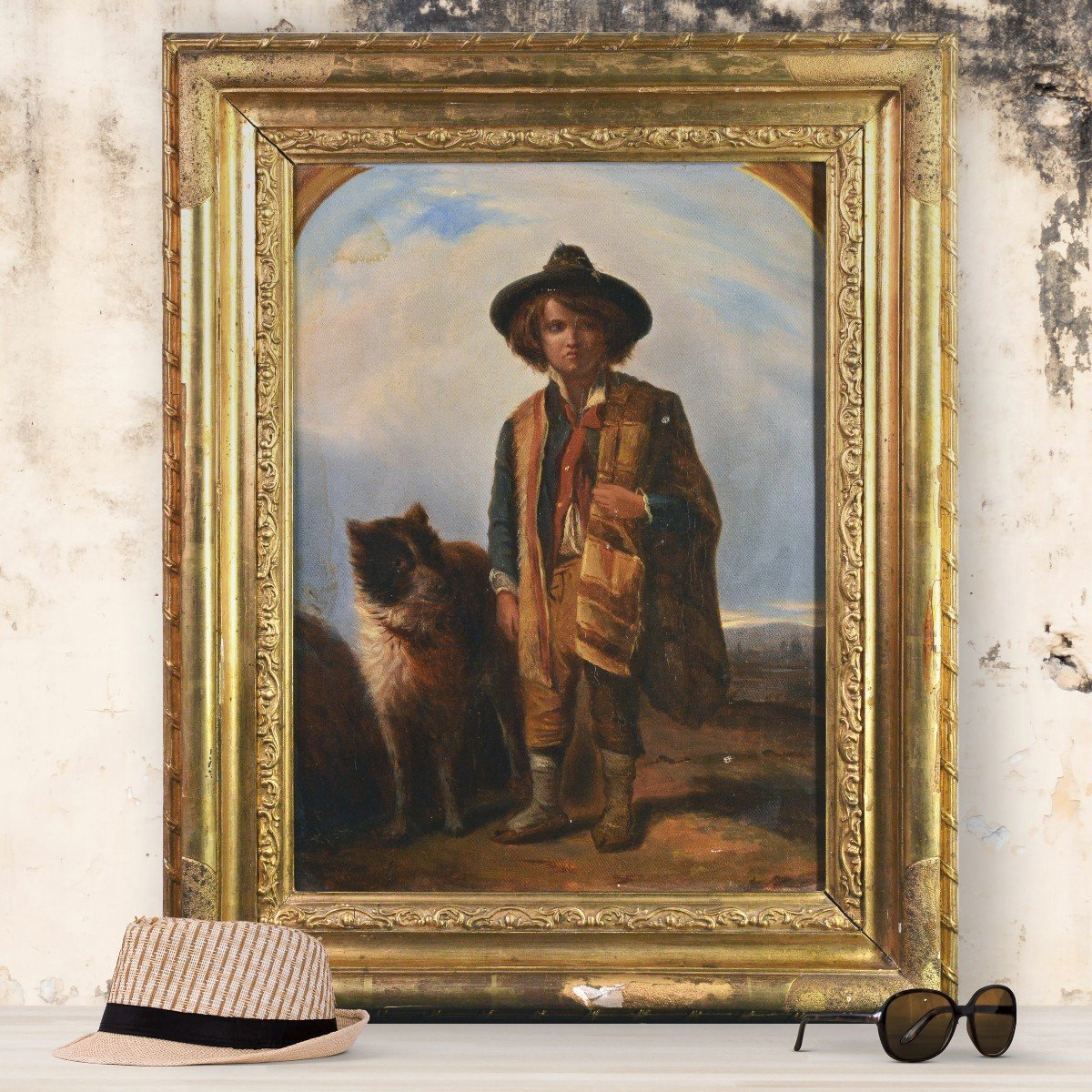 Portrait Of Shepherd Boy With Dog Late 19th Century Framed Oil Painting-photo-4