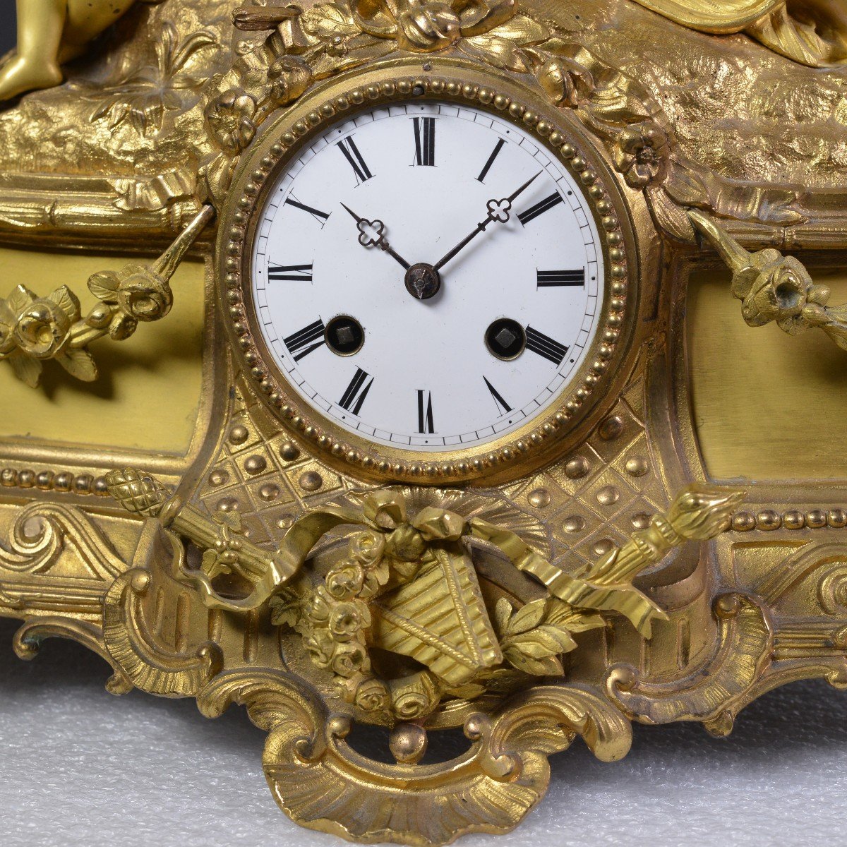 Big Louis XVI Antique Gilt Bronze Figural Clock 19th Century Muse With Cherub-photo-2