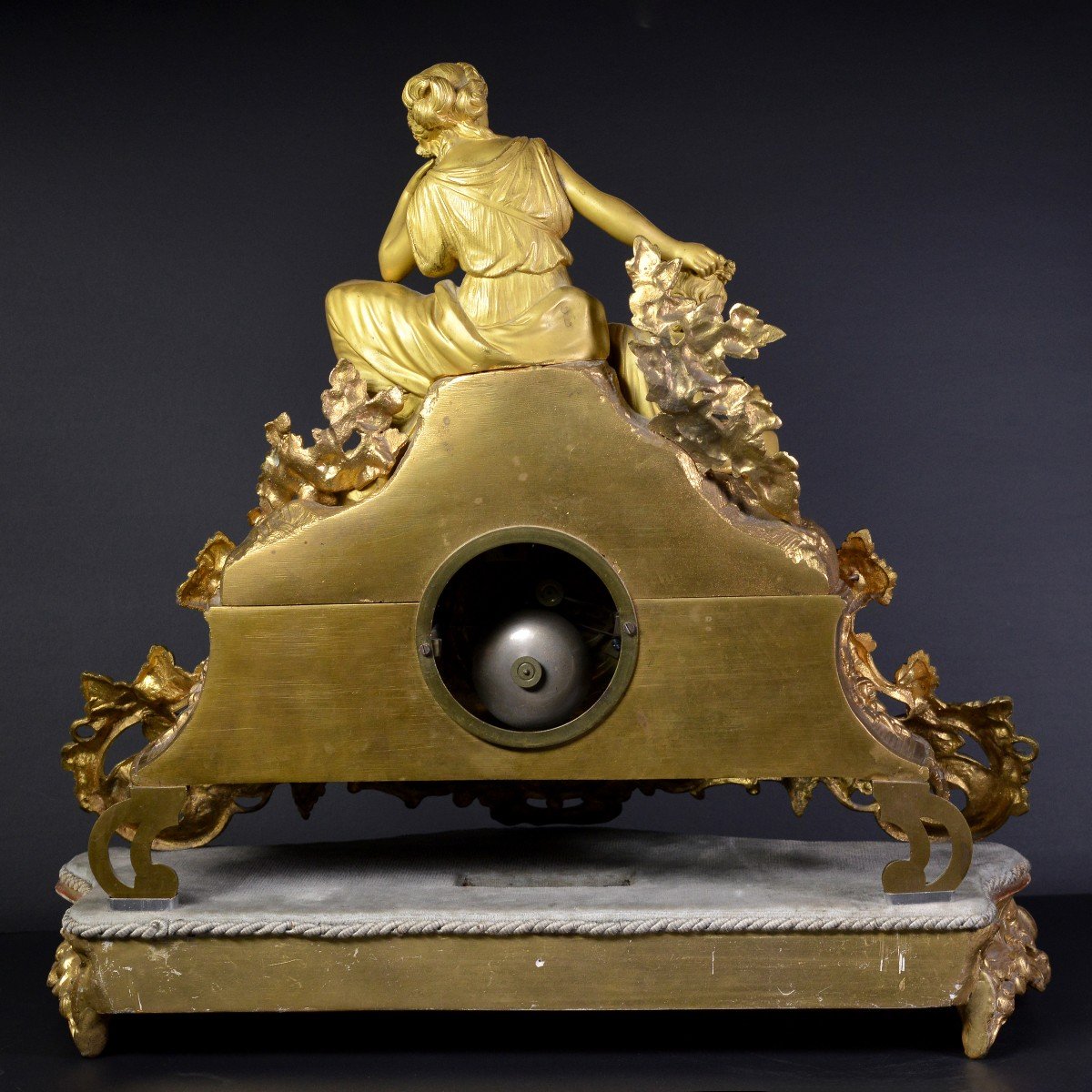 Big Louis XVI Antique Gilt Bronze Figural Clock 19th Century Muse With Cherub-photo-5