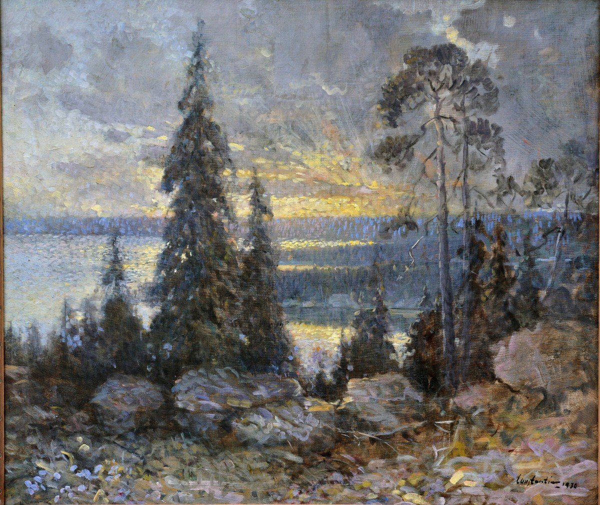 Paysage De Coucher De Soleil De l'Archipel De Stockholm 1930 Grand Tableau Postimpressionniste-photo-2