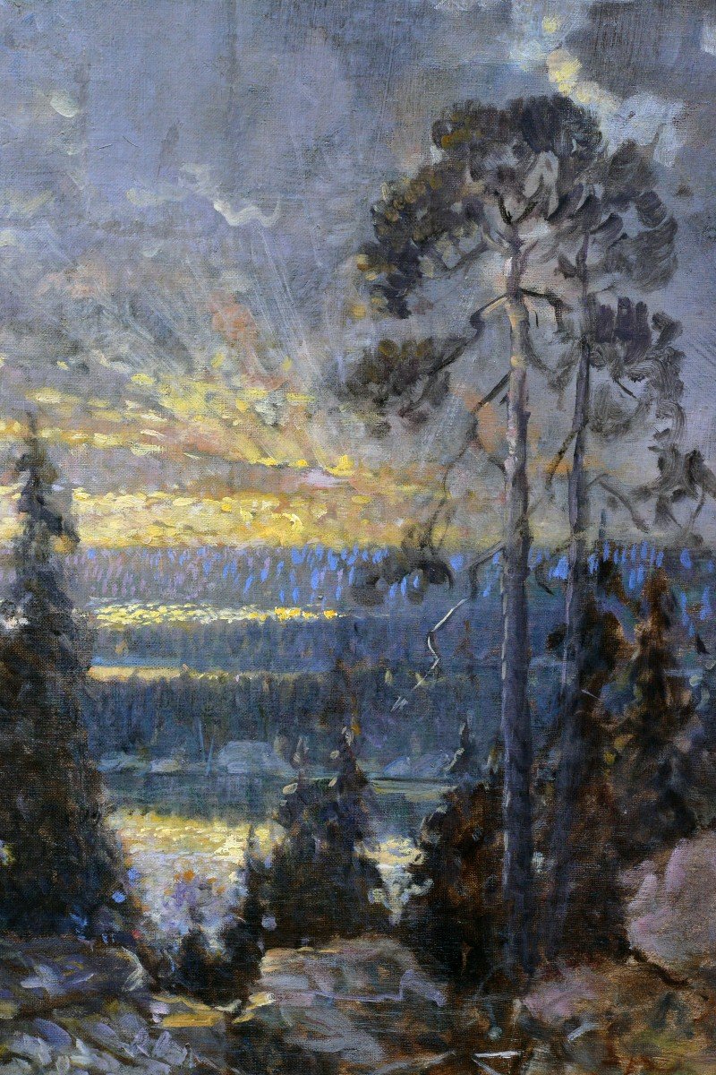 Paysage De Coucher De Soleil De l'Archipel De Stockholm 1930 Grand Tableau Postimpressionniste-photo-3