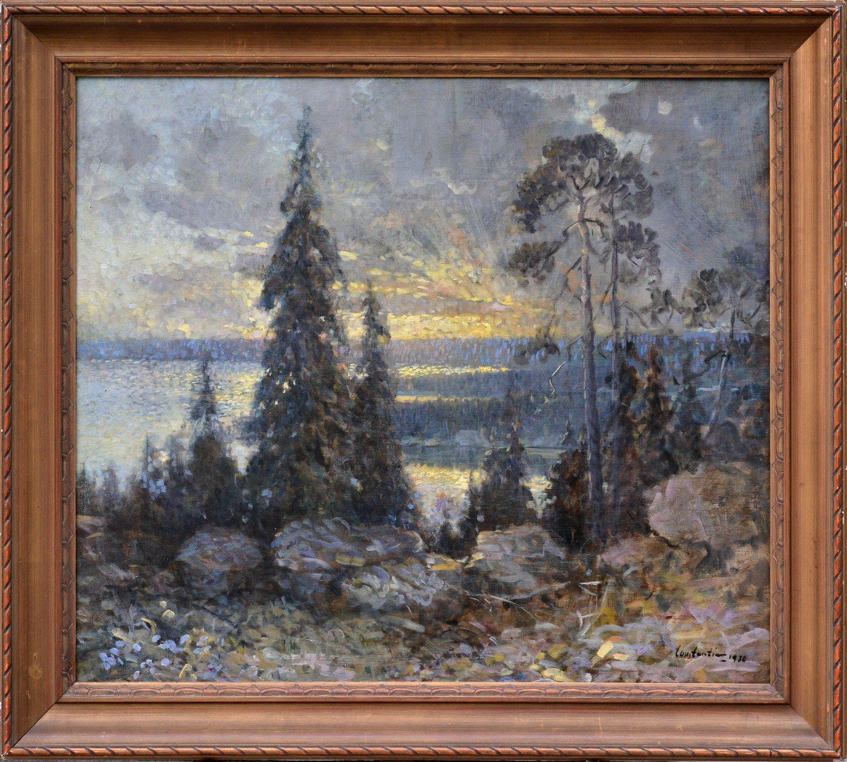 Paysage De Coucher De Soleil De l'Archipel De Stockholm 1930 Grand Tableau Postimpressionniste