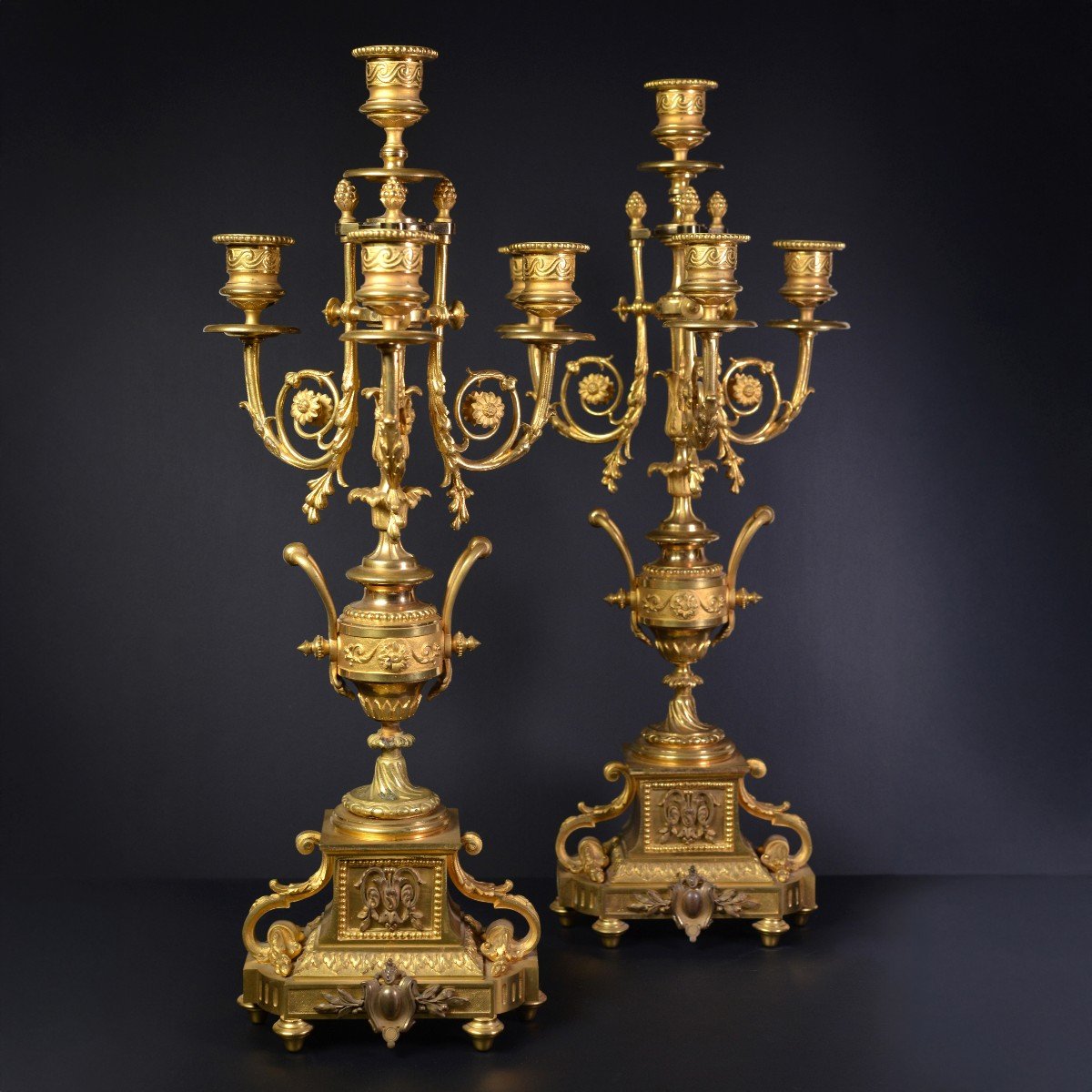 Paire De Candélabres Renaissance En Bronze Doré Et Bronze Doré De Qualité Supérieure Du XIXe Si-photo-2