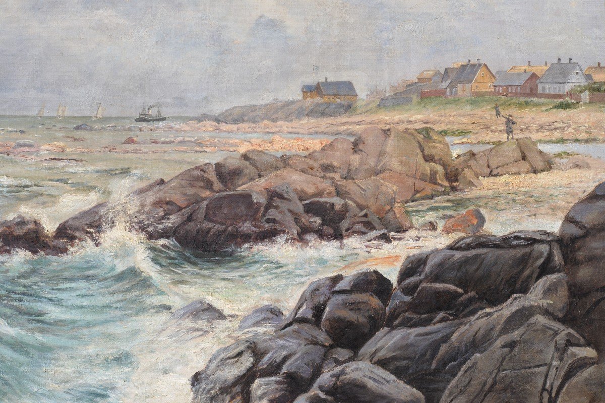 Scandinavian Coast Scenery Oil Painting By Renowned Finnish Artist 19th Century-photo-4