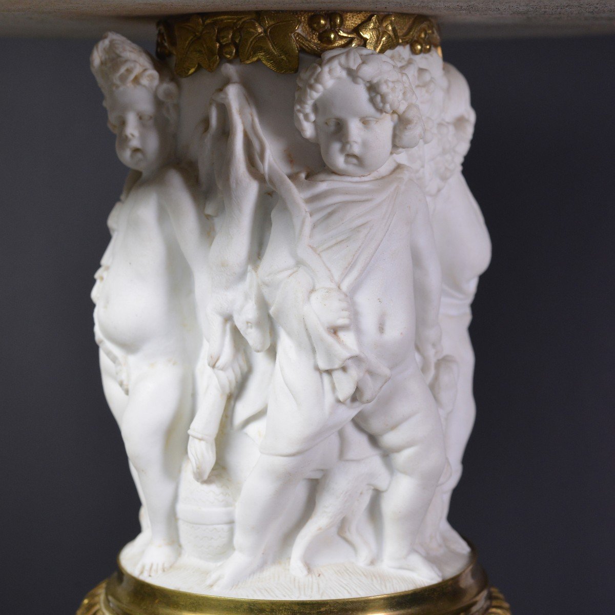 Bisque Porcelain And Gilt Bronze Vase 19th Century 4 Seasons Putti Allegory-photo-3