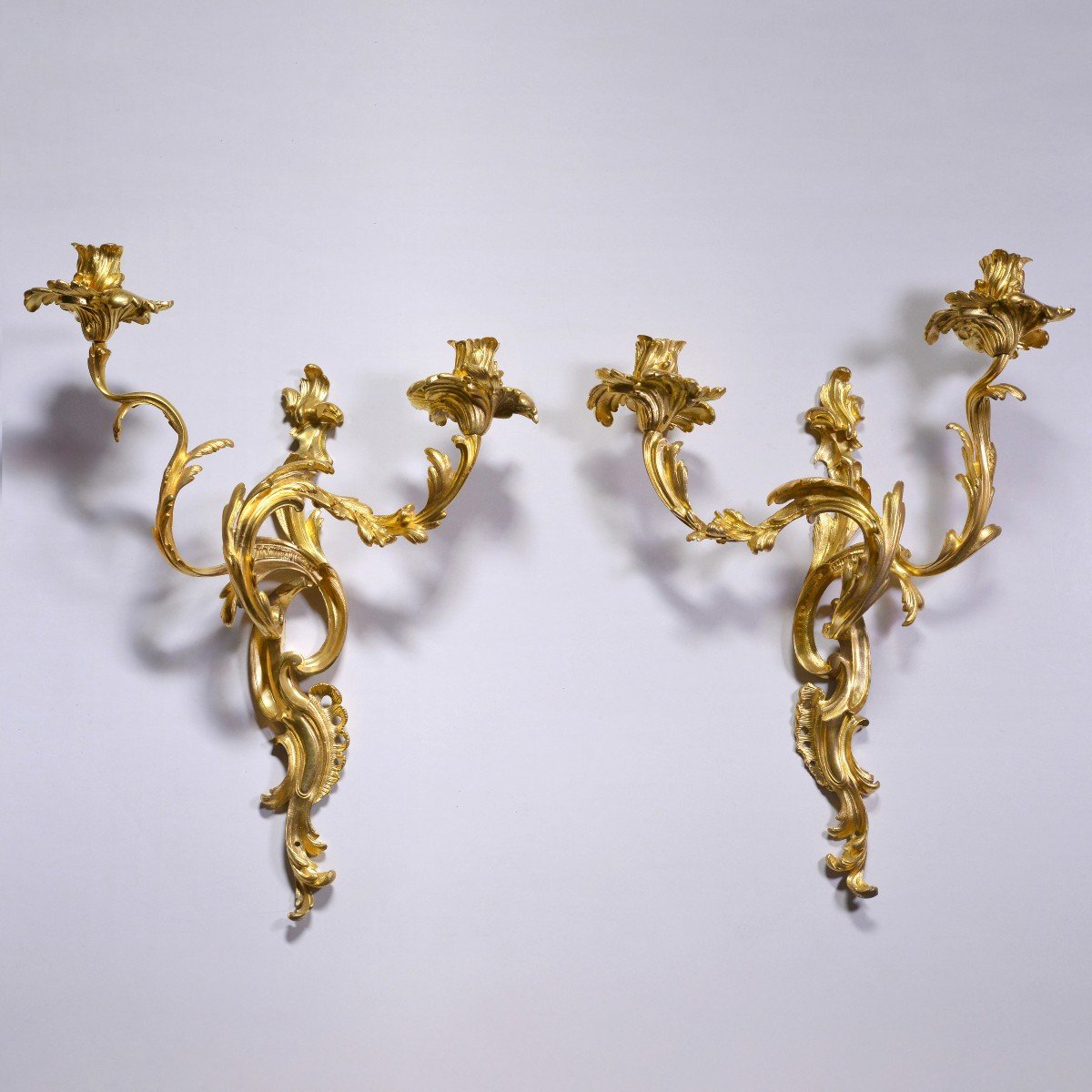 Paire d'Appliques Anciennes En Bronze Doré Du XIXe Siècle De Style Louis XV Rococo