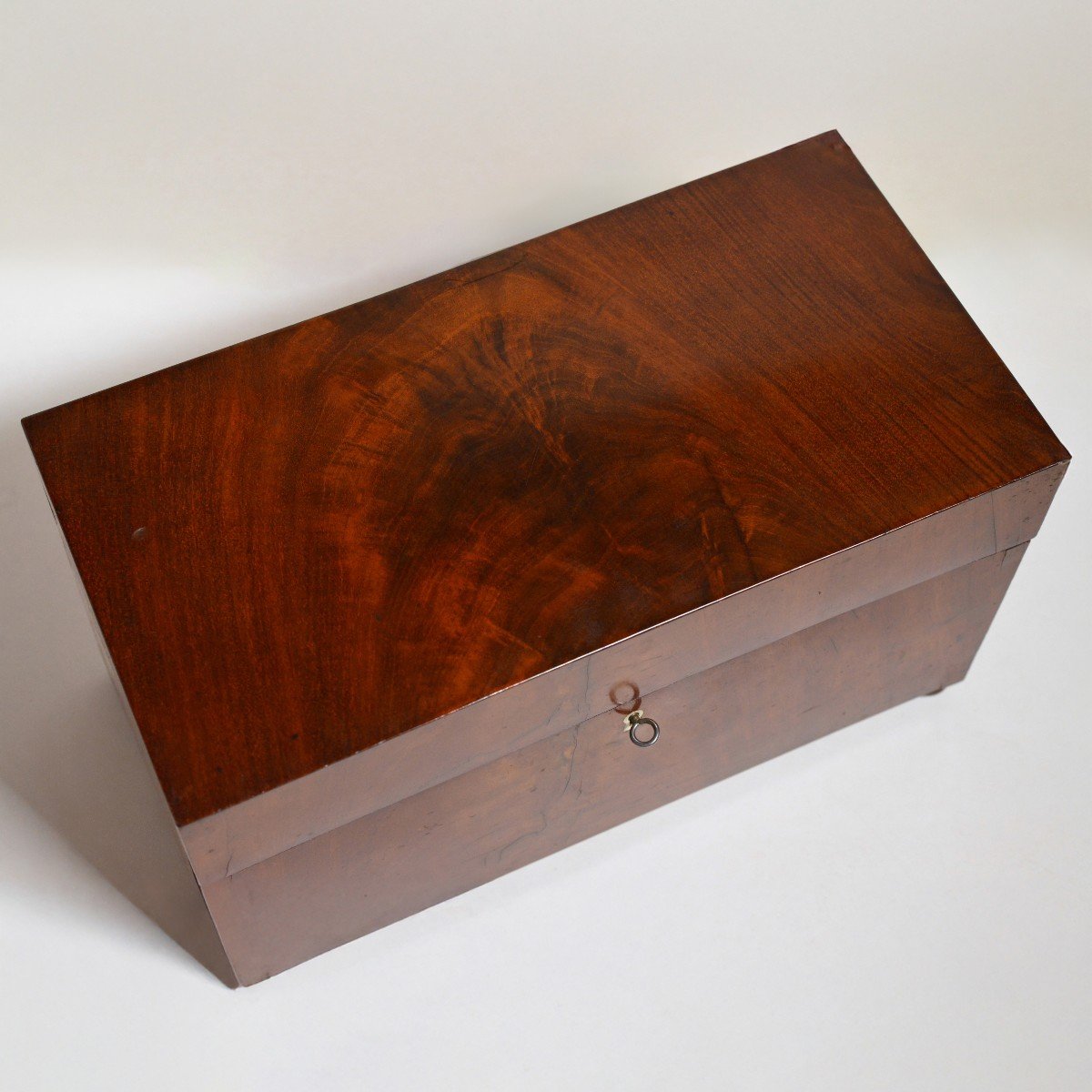 Coffret à Thé En Bois d'Acajou Flammé Antique De Style Empire, XIXe Siècle-photo-3