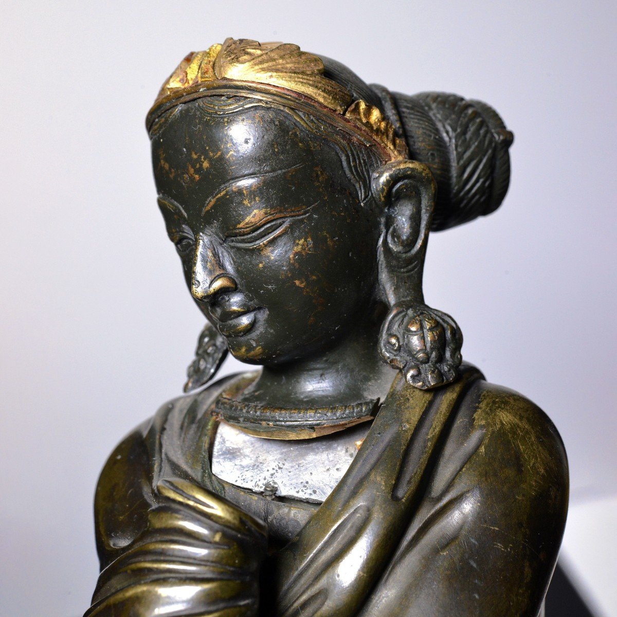 Sridevi East Asian Hindu Deity Goddess Bronze Figurine Antique 18th-19th Century-photo-2