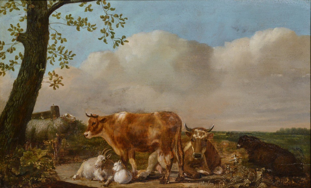 Ancien Paysage Pastoral Baroque Du XVIIe Siècle, Peinture à l'Huile d'Un Maître Hollandais-photo-2