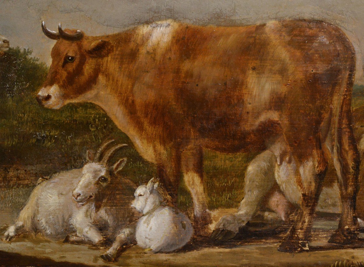 Ancien Paysage Pastoral Baroque Du XVIIe Siècle, Peinture à l'Huile d'Un Maître Hollandais-photo-4