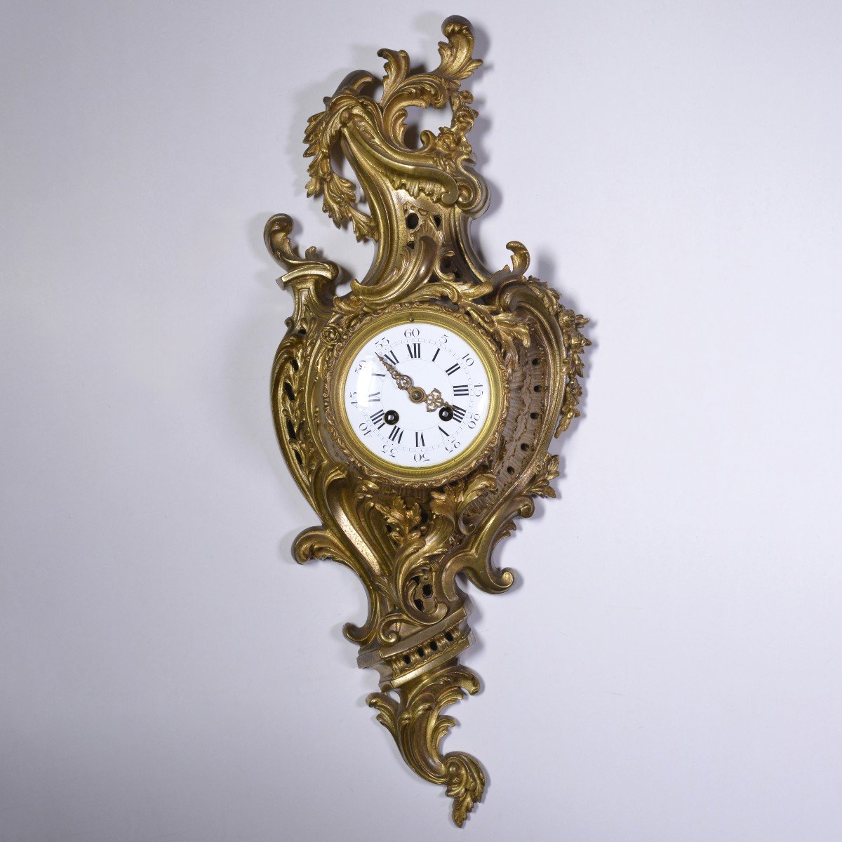 French Rococo Bronze Wall Clock By L.p. Japy 19th Century Louis XV Style-photo-3