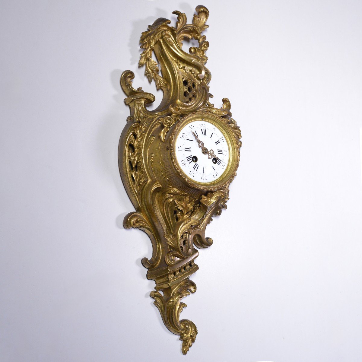 French Rococo Bronze Wall Clock By L.p. Japy 19th Century Louis XV Style