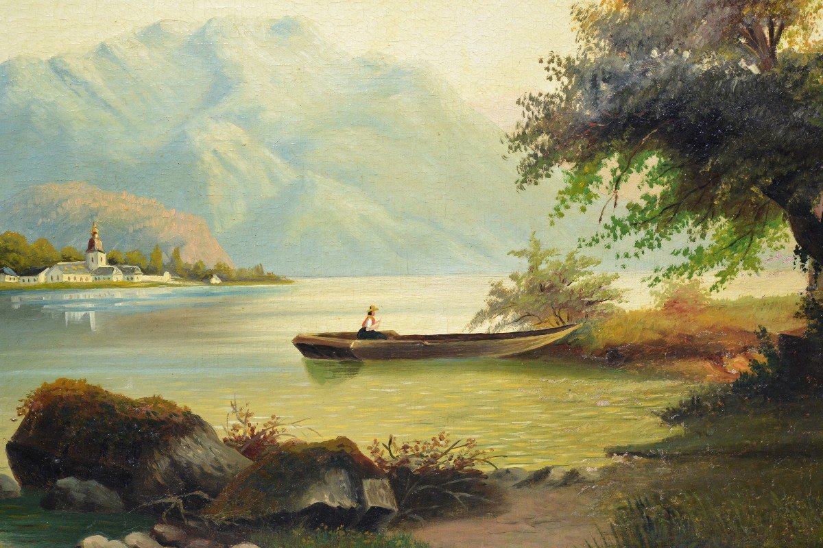 Paysage De La Vallée Du Rhin Avec Chapelle, 1867, Peinture à l'Huile Encadrée-photo-4