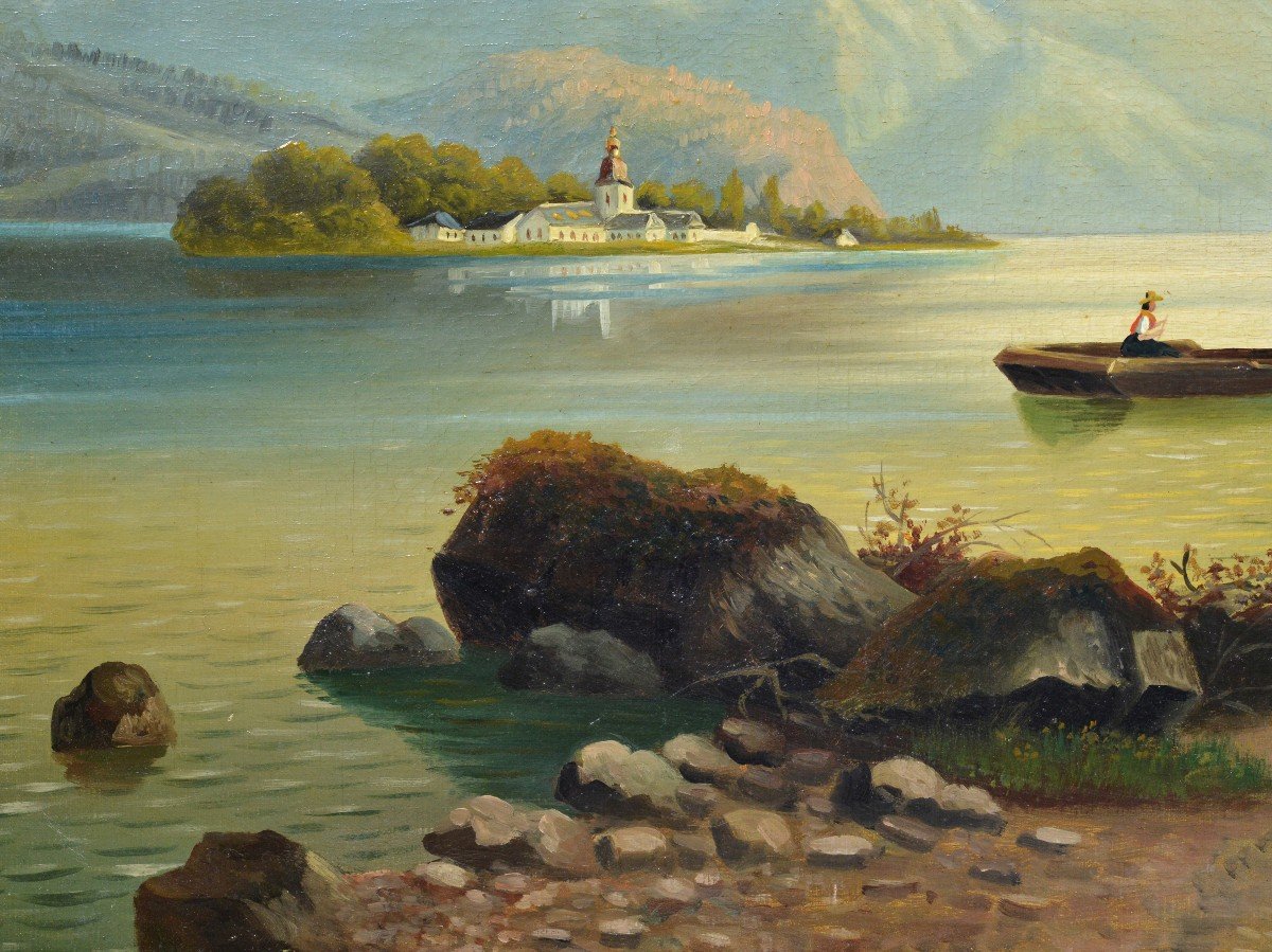 Paysage De La Vallée Du Rhin Avec Chapelle, 1867, Peinture à l'Huile Encadrée-photo-1