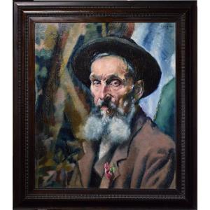 Portrait moderniste Regard perçant d'un juif âgé Maître allemand 1920 Peinture à l'huile