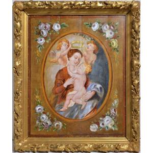 Dutch Baroque Madonna W Child And Flowers Old Master Oil Painting 