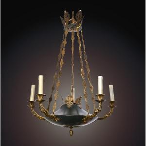 Empire Chandelier Bronze Nymphs And Flora Decoration 5 Light 19th Century