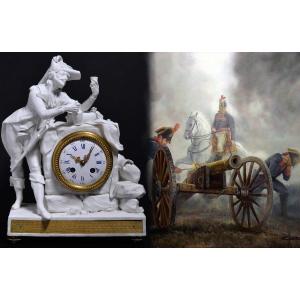 Figural Bisque Porcelain W Gilt Bronze Clock Napoleonic Officer 19th Century