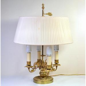 Bouillotte French Lamp Gild Bronze 4 Lights Flora Motive Empire Style