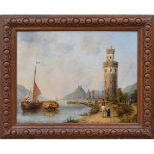 Oberwesel On Rhein Scenic Landscape 19th Century British Master Oil Painting