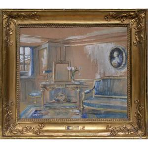 Neoclassical Interior Scene By Russian Theater Artist Early 20th Century Mixed