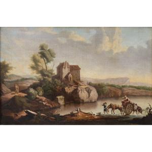 Crossing The Ford Capriccio Baroque Landscape 18th Century Oil Painting 