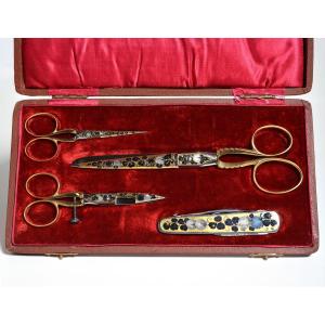 Swedish Sewing Set Of Scissors Folding Knife Early 20th Century Eskilstuna