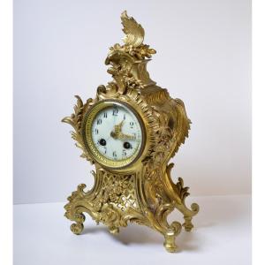 Pendule Antique Français Japy Frères Bronze Doré Rococo 19ème Siècle