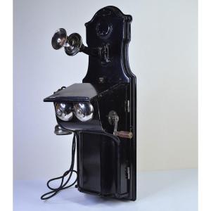 Téléphone De Chemin De Fer Ancien De 1912 Avec Long Pôle Et Magnéto à Manivelle Par L.m. Ericss