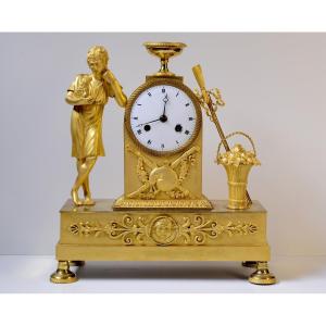 French Antique Gilt Bronze Figural Empire Clock Early 19th Century 