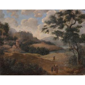 Paysage De Caprices Baroques Avec Vue Sur La Montagne, XVIIe Siècle, Peinture à l'Huile De Maît