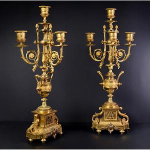 Paire De Candélabres Renaissance En Bronze Doré Et Bronze Doré De Qualité Supérieure Du XIXe Si