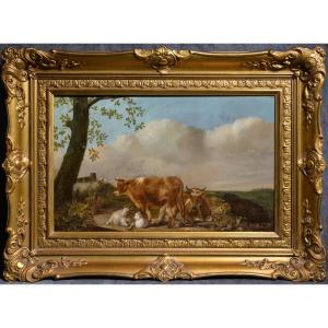 Old Baroque Pastoral Landscape 17th Century Oil Painting By Dutch Master