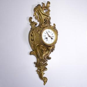 Pendule Murale En Bronze Rococo Français De L.p. Japy XIXe Siècle De Style Louis XV