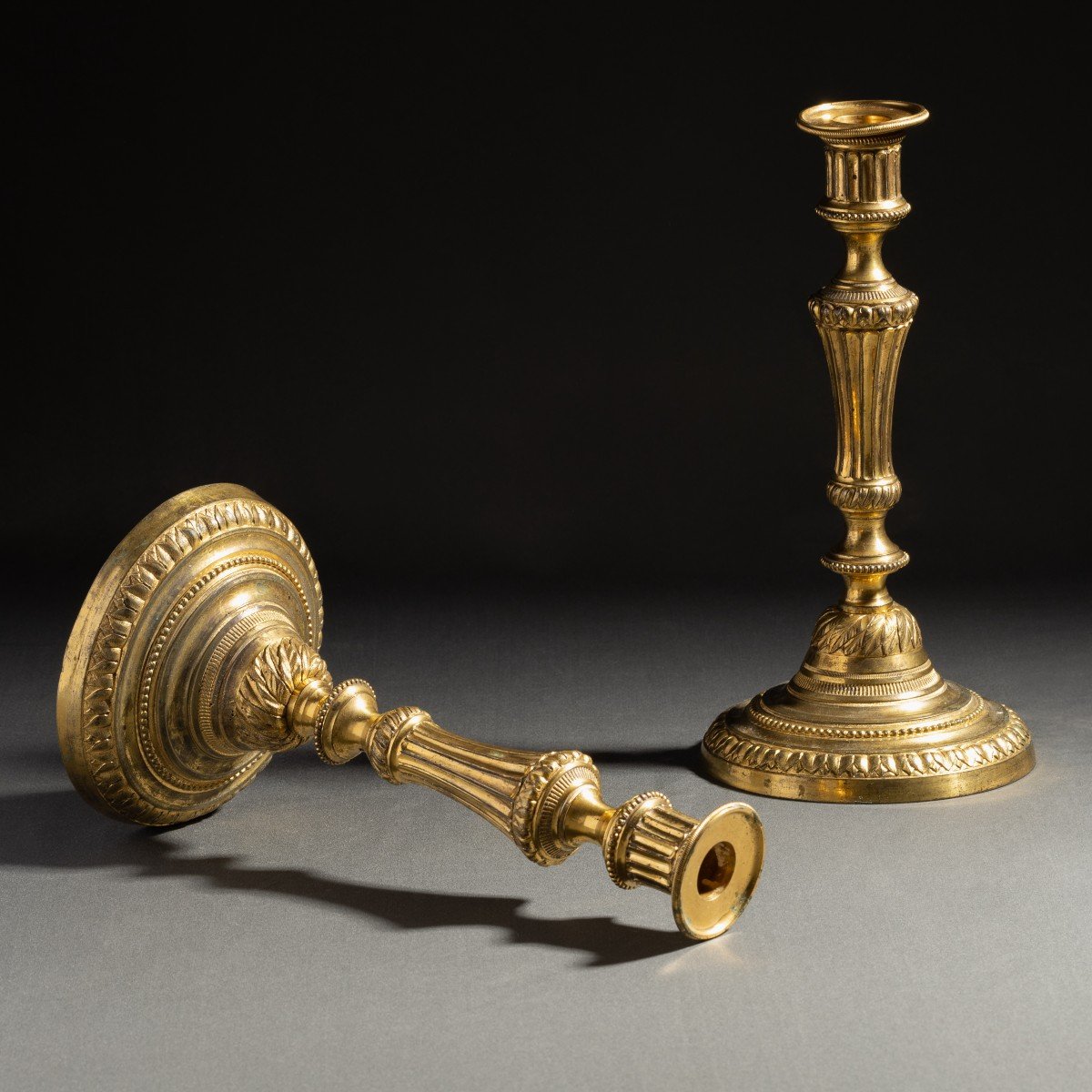 Paris, Transition Period - Pair Of Large Ormolu Bronze Candlesticks