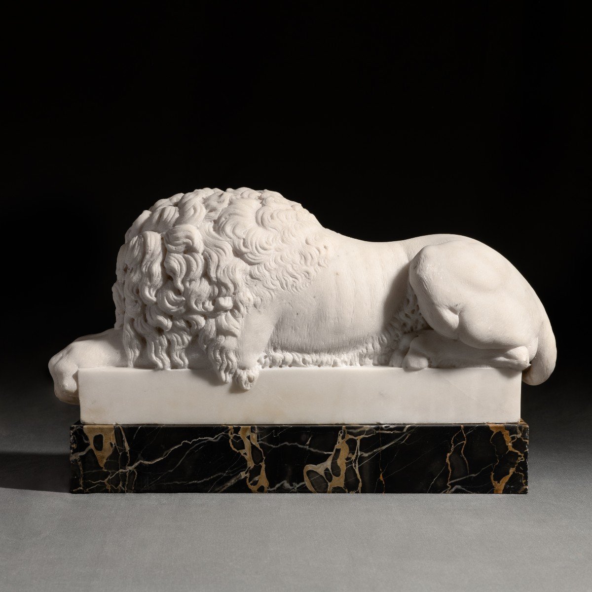 Canova, d'après - paire de lions en marbre sculpté - socles en portor - XIXe siècle -photo-1