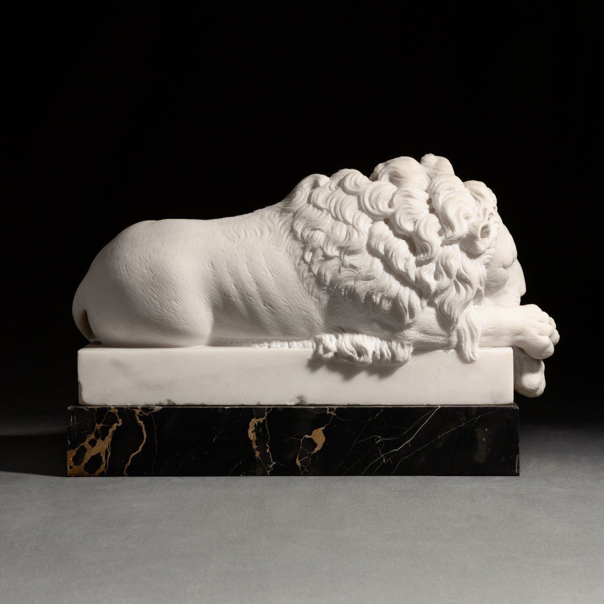 Canova, d'après - paire de lions en marbre sculpté - socles en portor - XIXe siècle -photo-2