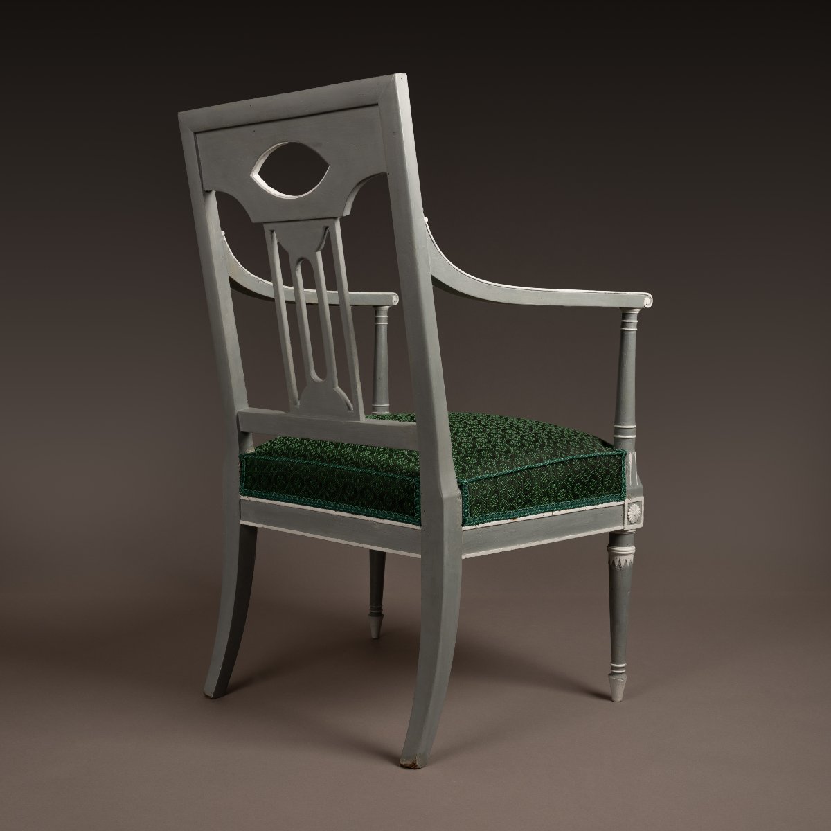 Jacob Frères - Directoire Armchair With Pierced Back - Painted Wood And Horsehair Fabric -photo-2