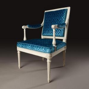 Georges Jacob, Master In 1765 - Armchair à La Reine In Lacquered Beech And Silk Velvet